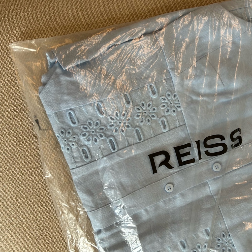 BEST REISS Clarice Broderie Midi Dress - Light Blue Spring Party Wedding Linen - Picture 8 of 10